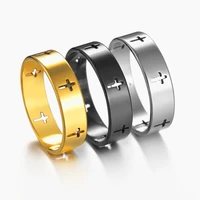 3 colors stainless steel punk rock rings for men women hollow cross engagement wedding gift finger ring jewelry high quality