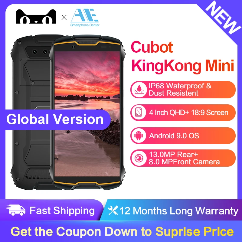 Cubot KingKong MINI IP68 Водонепроницаемый " QHD+ 18:9 экран прочный телефон 2000 мАч 4G Dual-SIM 3 ГБ+ 32 ГБ Android 9,0 двойная задняя камера