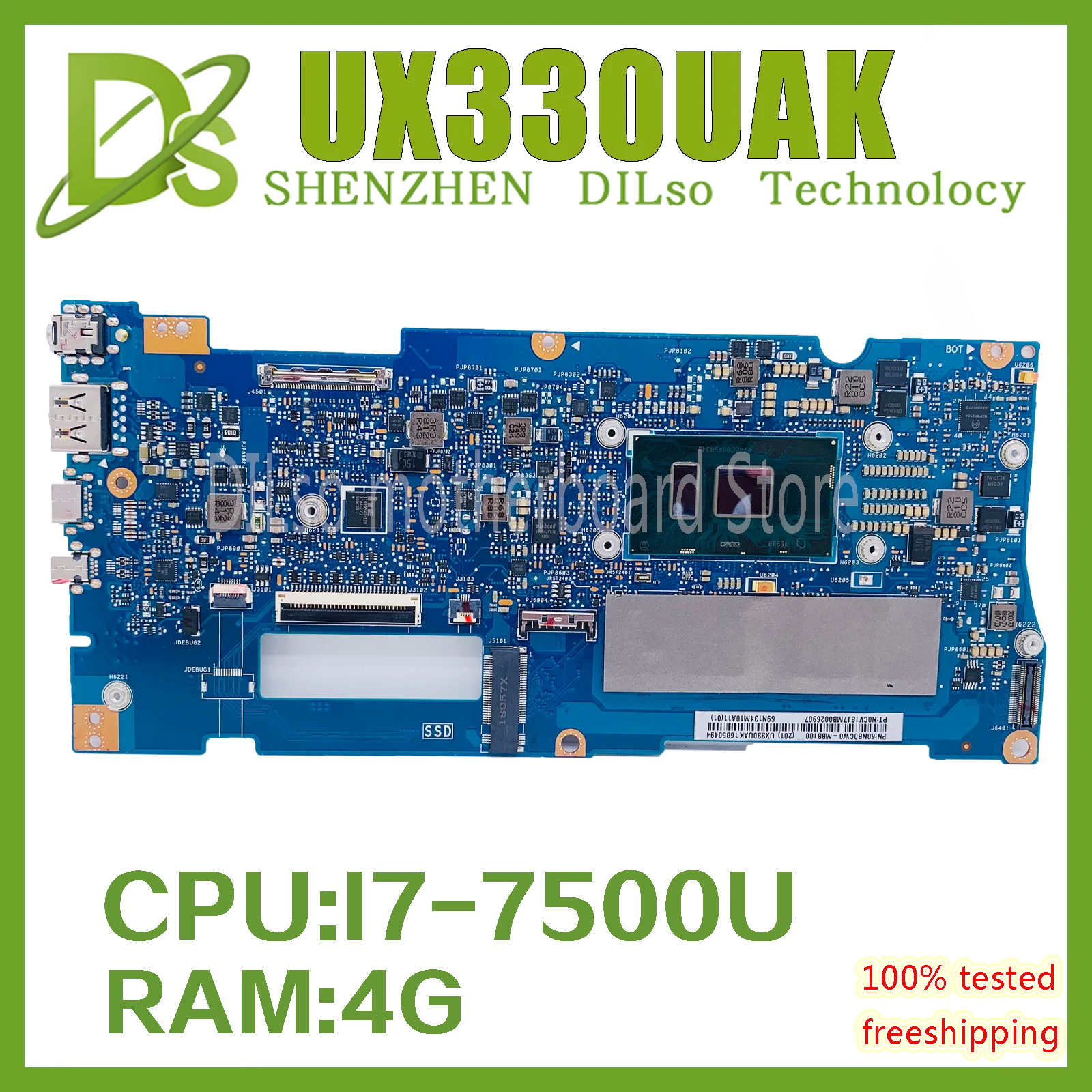 

UX330UAK original motherboard is suitable for ASUS UX330UA UX330UAR UX330U U3000U motherboard with I7-7500U 4GB/RAM 100% working