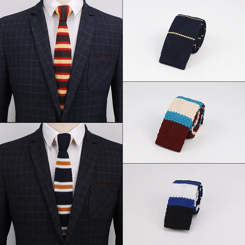 Мужские вязаные галстуки в полоску для отдыха 5 см модные обтягивающие с плоской