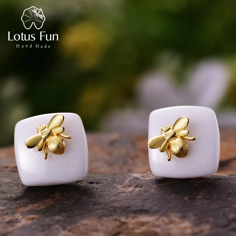 

Lotus Fun Real 925 Sterling Silver Natural Handmade Designer Fine Jewelry Bee Kiss from a Rose Stud Earrings for Women Brincos