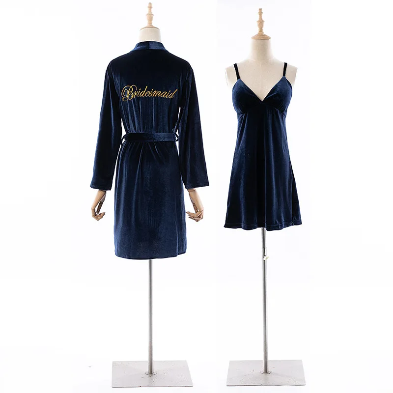 Women Embroidery Kimono Gown Nightwear Velvet Bride Bridemaid Wedding Robe 2021 New Nighty&Robe Set Sexy Home Clothes