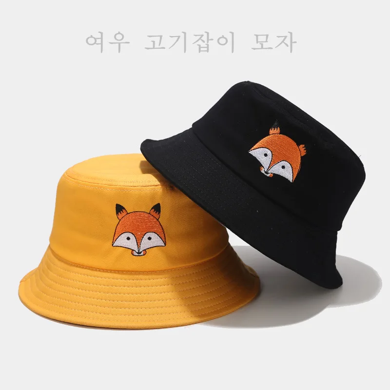 

Animal Fox Embroidery Fisherman Hat Women's Bucket Hat Summer Sunscreen Bob Men's Panama Cap Unisex Foldable Sun Protection Hat