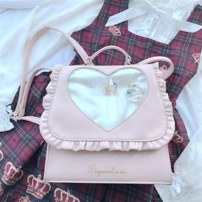 Японский мягкий рюкзак для девочек-подростков ранец розового цвета с оборками в