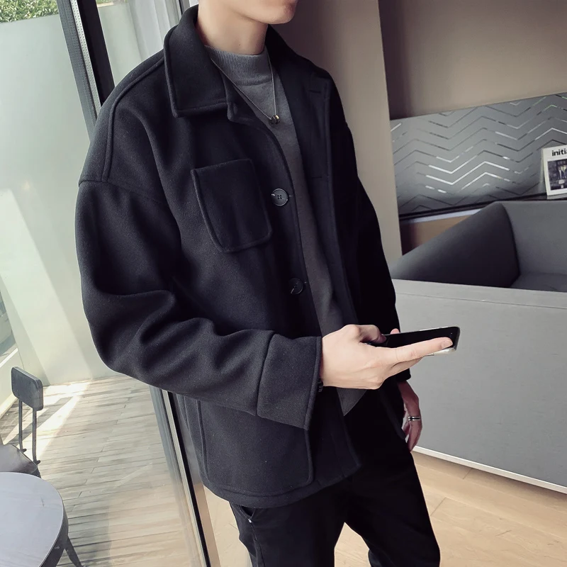 Осень и зима мужское однобортное шерстяное повседневное пальто короткий
