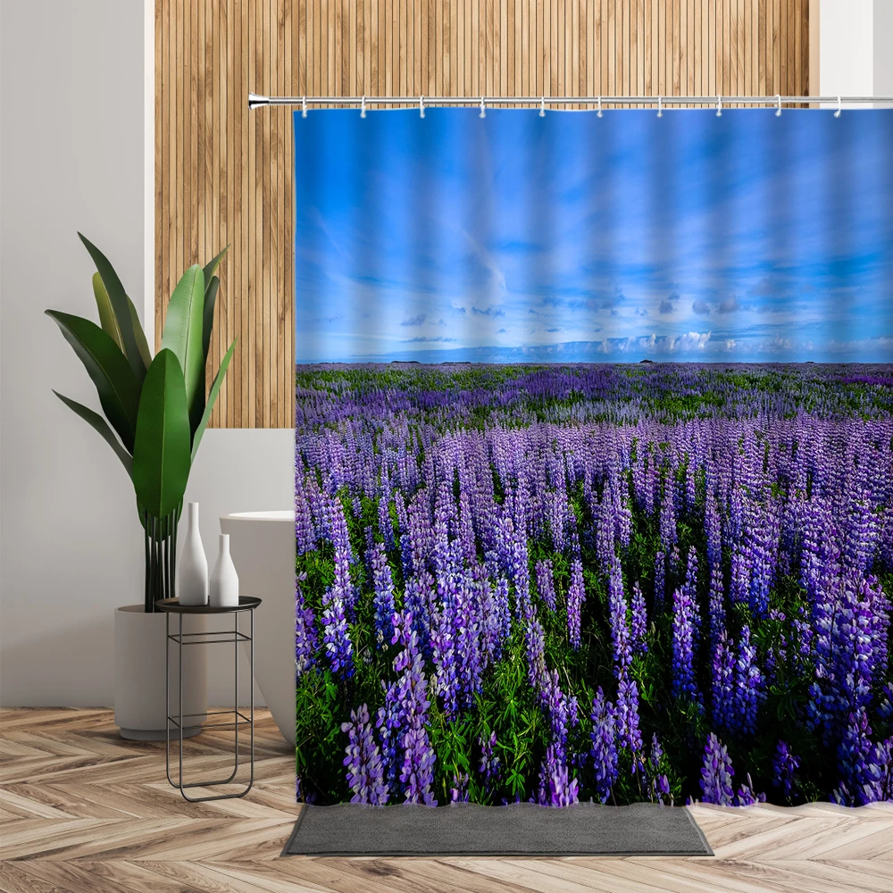 Фиолетовый цветочный ландшафт для душа Искусственные цветы лаванды с принтом