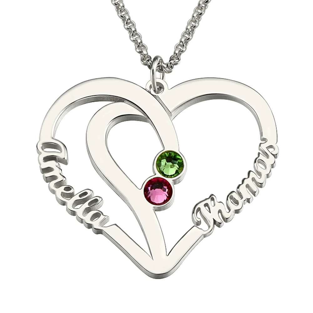 

Uonney Wholesale Mom Jewelry Double Names And Birthstones Engraved Family Heart Necklace Custom Names Mother's Day Gift