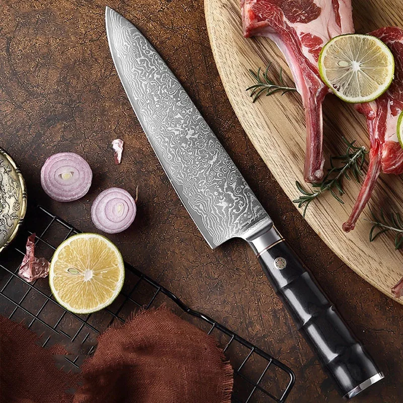 

Кухонный нож из дамасской нержавеющей стали, профессиональный шеф-нож 67 слоев, 8 дюймов, ручка из палисандра, для мяса и рыбы