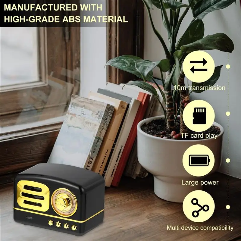 Retro Wireless Bluetooth Speaker 5.0 Mini Portable Speaker Stereo Surround Subwoofer Support TF Card FM USB AUX Long Standby