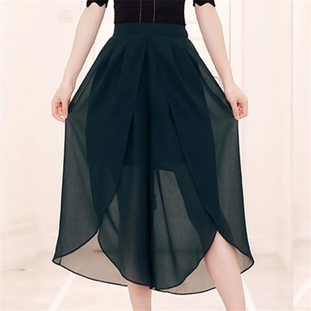 Однотонные шифоновые широкие брюки для женщин с высокой талией тянущиеся