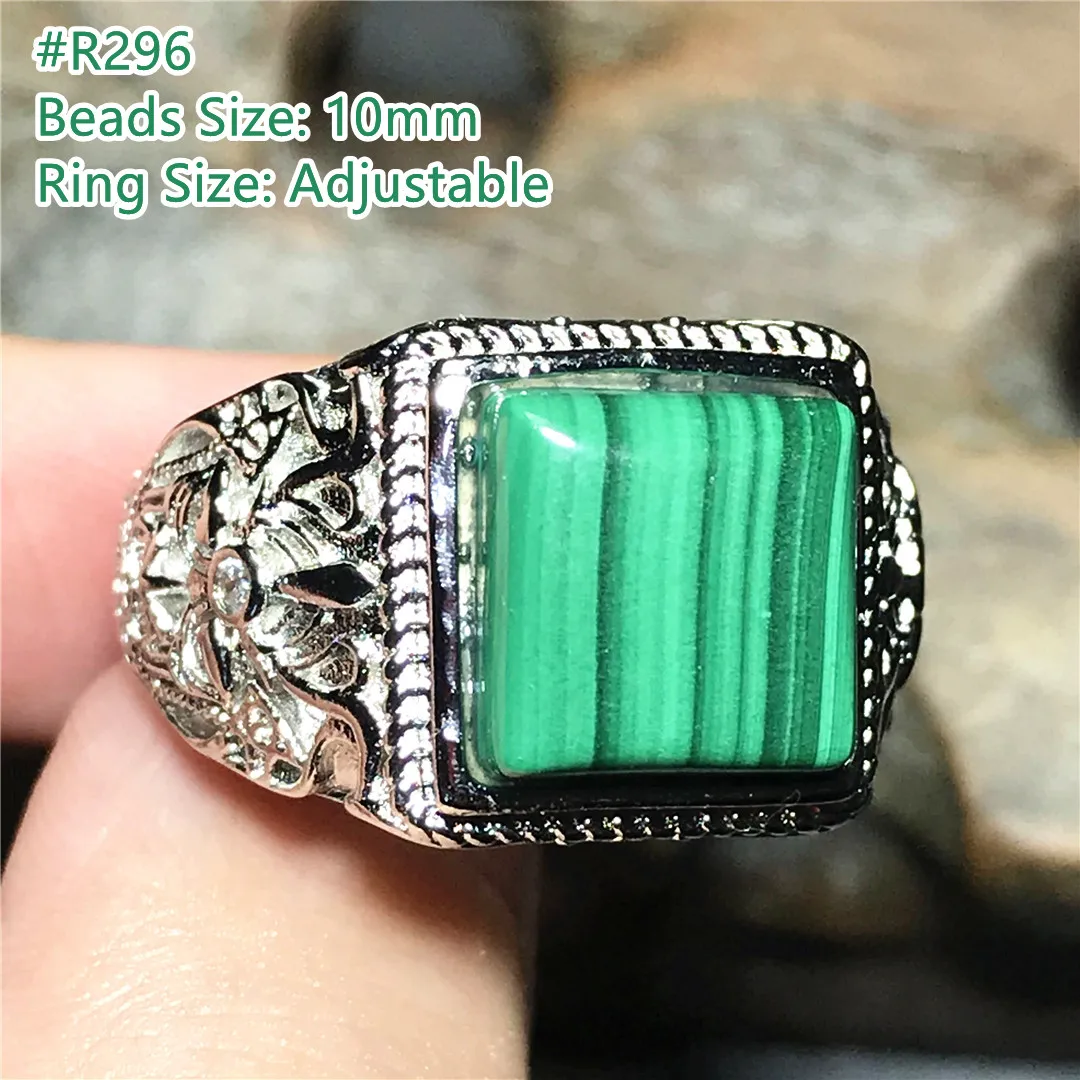 

10mm Natural Green Malachite Chrysocolla Ring Jewelry For Women Men Wealth Gift Crystal Silver Stone Beads Adjustable Ring AAAAA