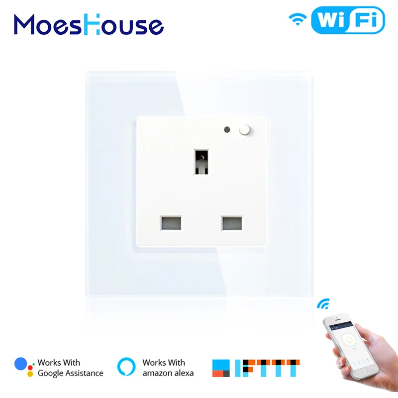 UK-White WiFi умная настенная розетка стеклянная панель Smart Life/приложение Tuya дистанционное управление, работает с Amazon Echo Alexa Google Home EU FR UK - Цвет: UK-White