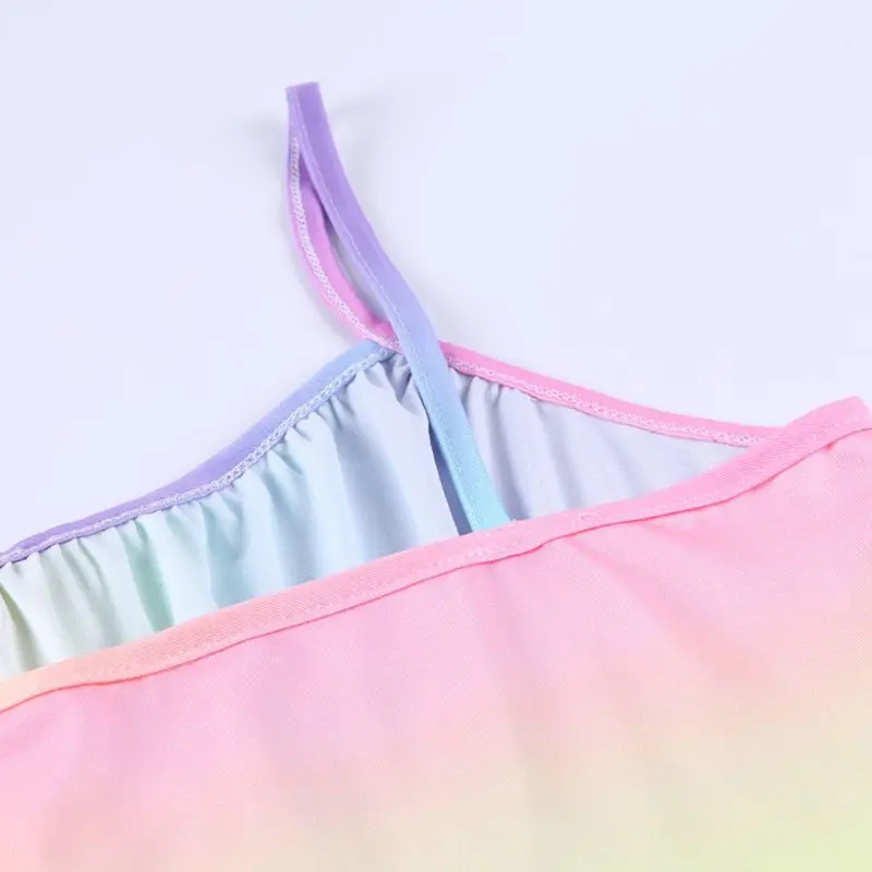 

2020 Womens Sleeveless Dress Rainbow Gradient Tie-Dye Bodycon Mini Dress Ruched High Waist Sexy Sling Dress Clubwear