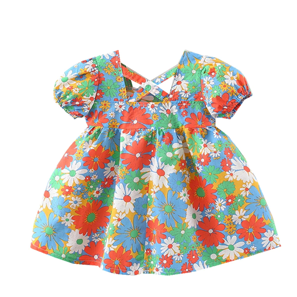 

Summer Flora Design Girl Princess Dress Cotton Newborn Toddlers Cute Infant Square Collar Outwear Kids Clothing Baby Clothes