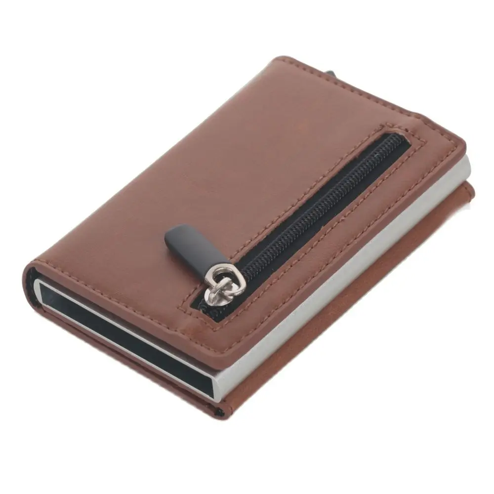 

Card Holder 2020 New Aluminum Box Card Wallet RFID PU Leather Pop Up Card Case Magnet Carbon Fiber Coin Purse