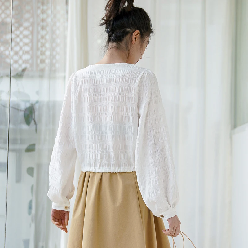 

Ailegogo Women Casual Chiffon Blouses Solid Long Sleeve Office Ladies Tops White Fashion Single breasted Slim Shirts Blouse