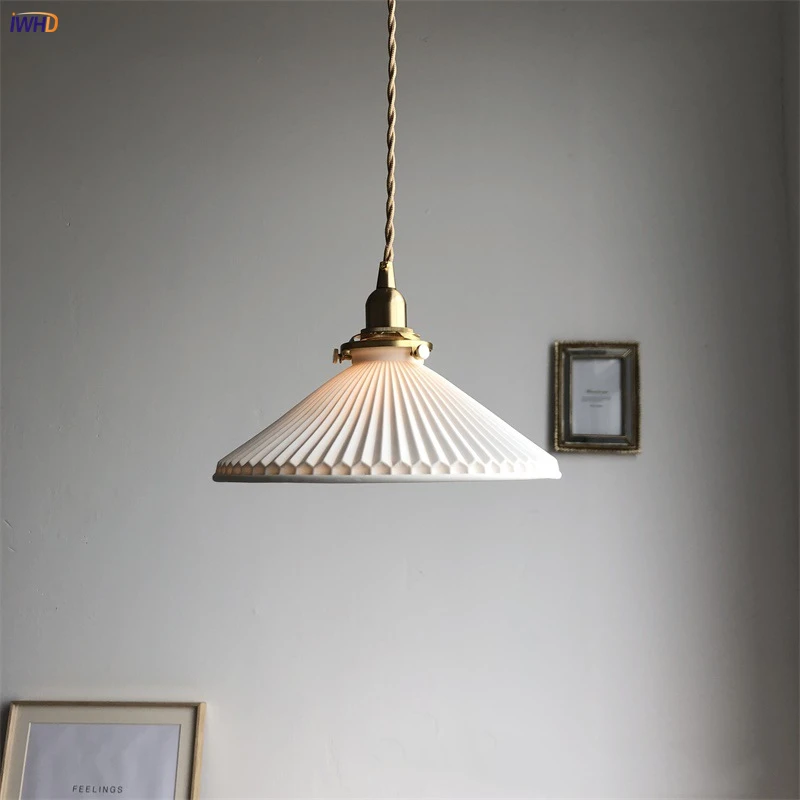 Creative Ceramics LED Pendant Light Vintage Japan-Style Copper Hanglamp With Switch Art Home Decoration Droplight E27 110V-220V