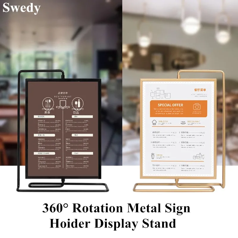 

Double Side Rotating Table Menu Card Holder Photo Picture Poster Frame Countertop Price Listing Holder Display Stand
