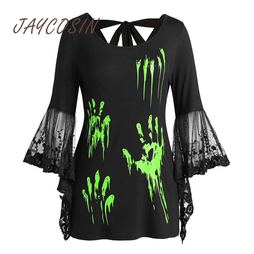 Футболка JAYCOSIN Женская с длинным рукавом одежда для Хэллоуина кружевной топ