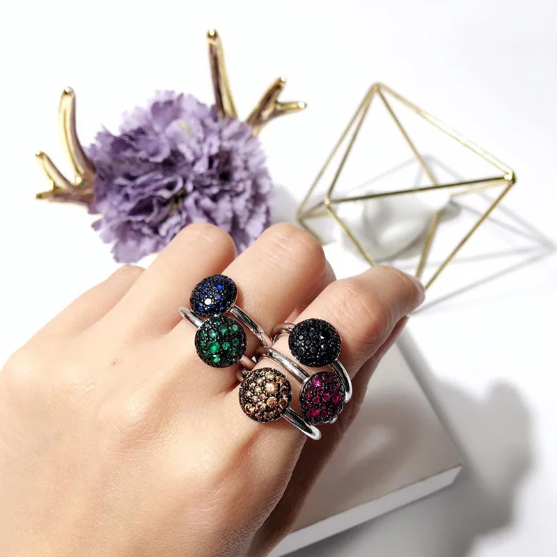

Funmode Fashion Multicolor CZ Round Shape Gold Color Women Couple Rings bijoux decorations for girls FR205