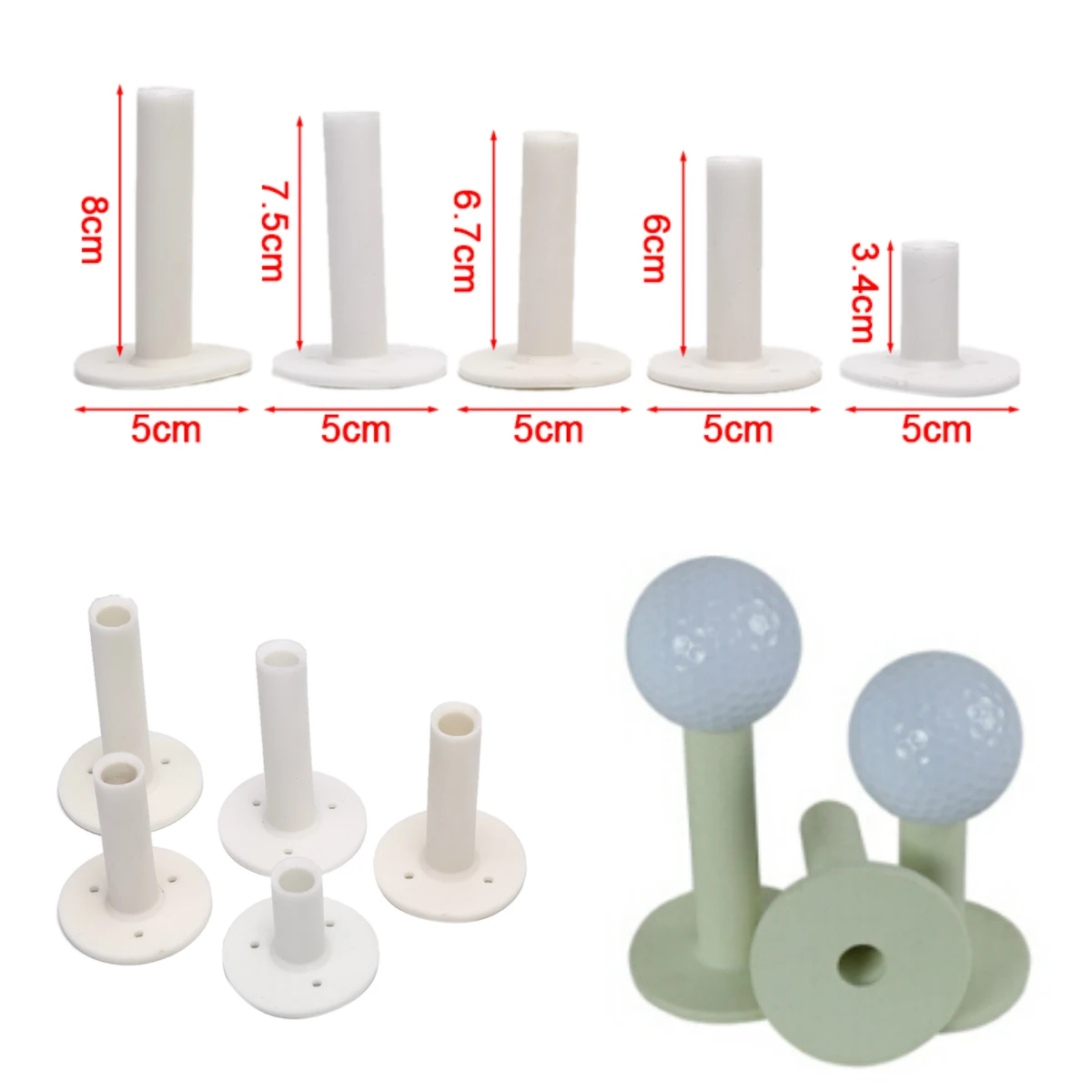 

Golf Rubber Tee 5 Different Size Pack Driving Range Tees Holders 1.5'' 2.25'' 2.75'' 3.0'' 3.13'' inch Rubber Tee