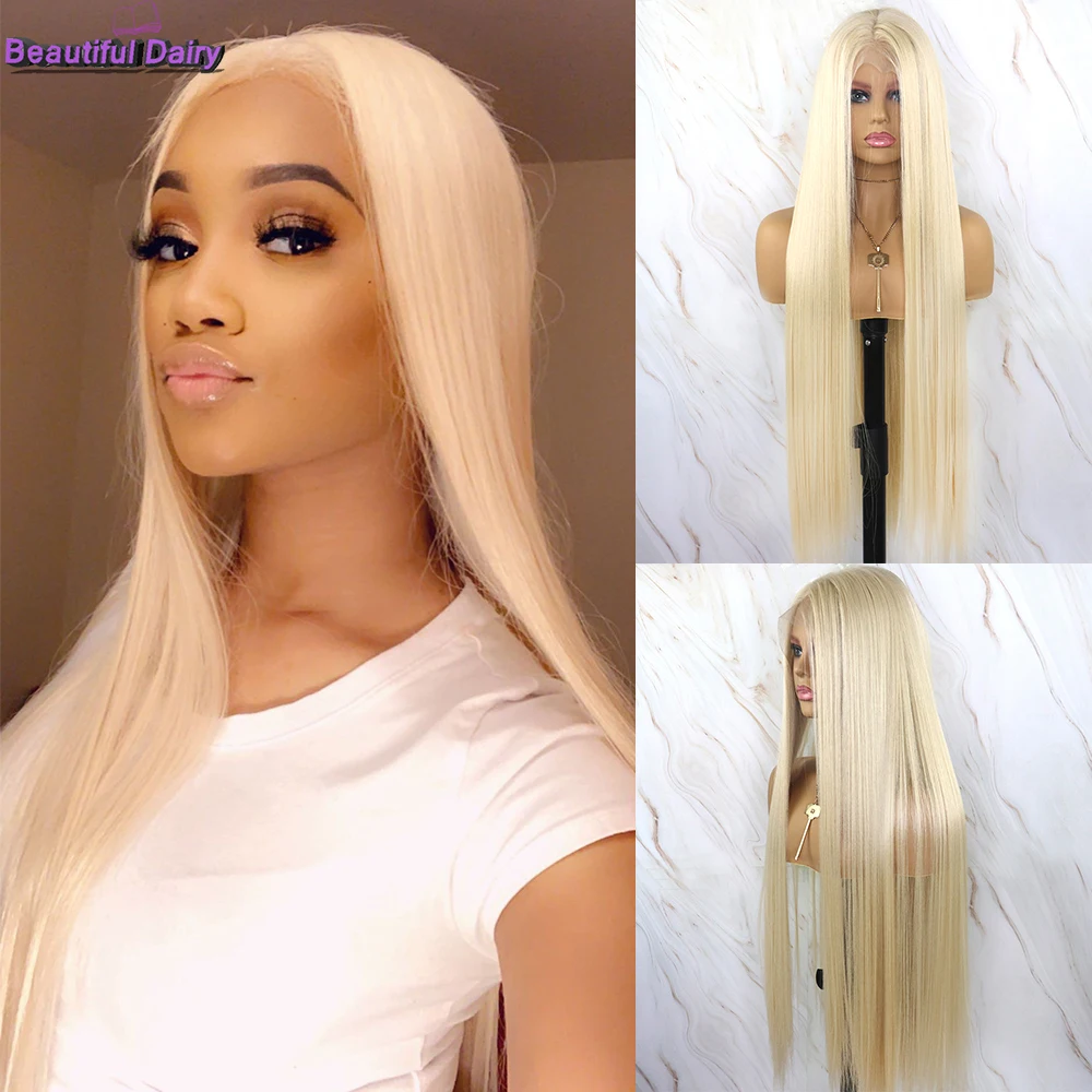 Beautiful Diary 30inch Blonde Lace Front Wigs Long Straight Futura Hair 13x6 Synthetic Lace Front Wigs For Women Gluesless Wigs