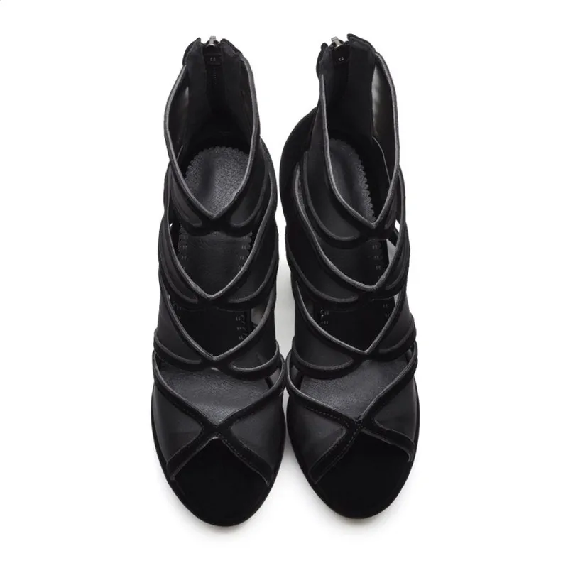 

Women's Sandals Super High Heel Zip Peep Toe Thick Heel Platform Ankle-Wrap Patchwork Flock Mesh 2019 New Sexy Fashion Party