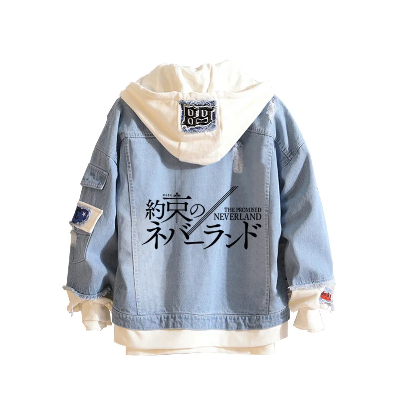 Джинсовые куртки с имитацией двух частей и принтом Эммы Свободные повседневные