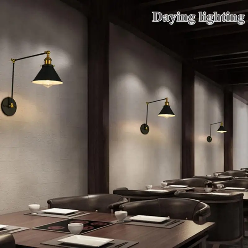 

Retro Industrial Style Restaurant Wrought Iron Retro Living Room Long Pole Double Section Mechanical Turn Wall Lamp