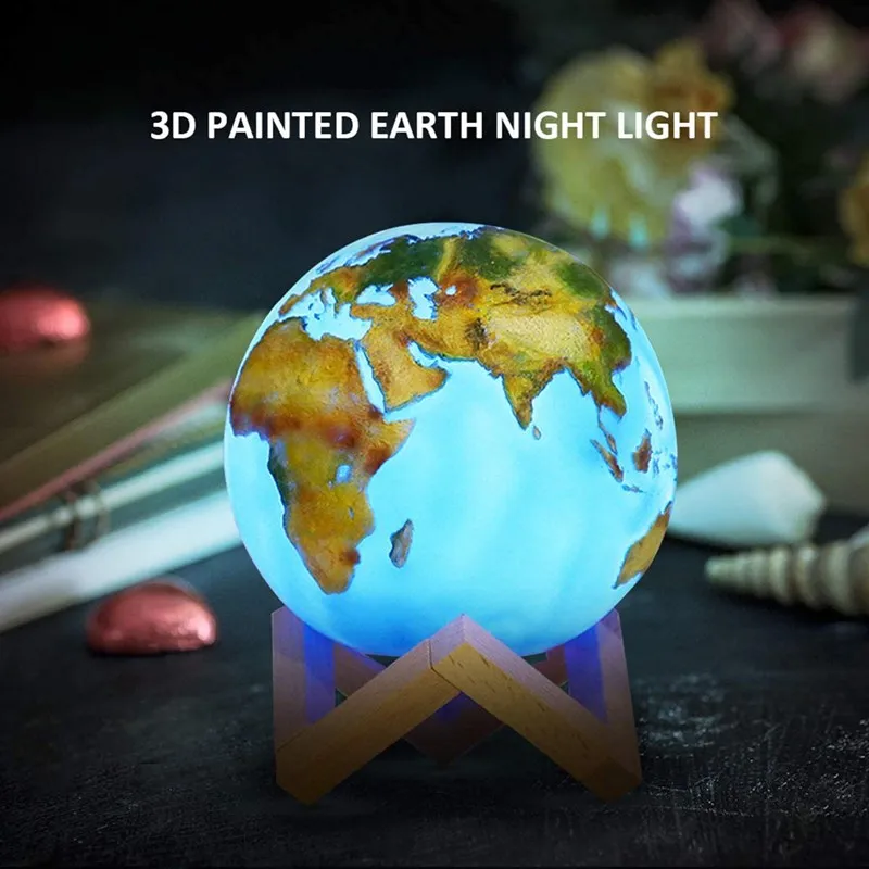 3D нарисованная лампа с принтом земли pat сенсорный цветной полнолуний