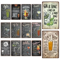 gin tonic plaque metal vintage bar sign retro cuba mojito cocktail tin metal plate wall stickers decoration