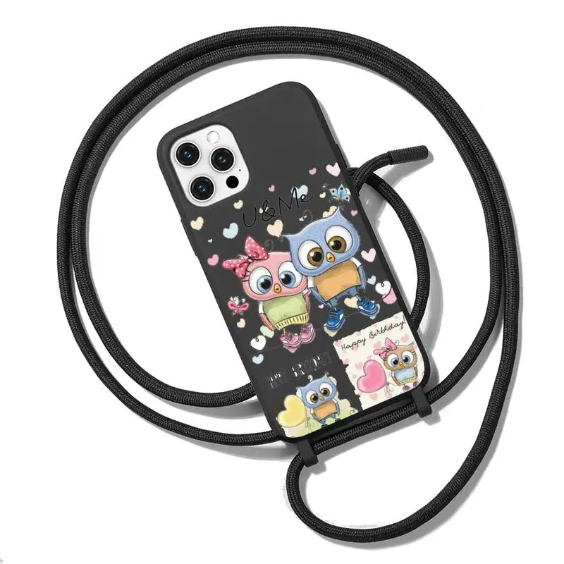 

cute Owl Lover Cartoon Phone Case Necklace Lanyard for iPhone 12 11 8 7 se 2020 mini pro X XS XR MAX Plus