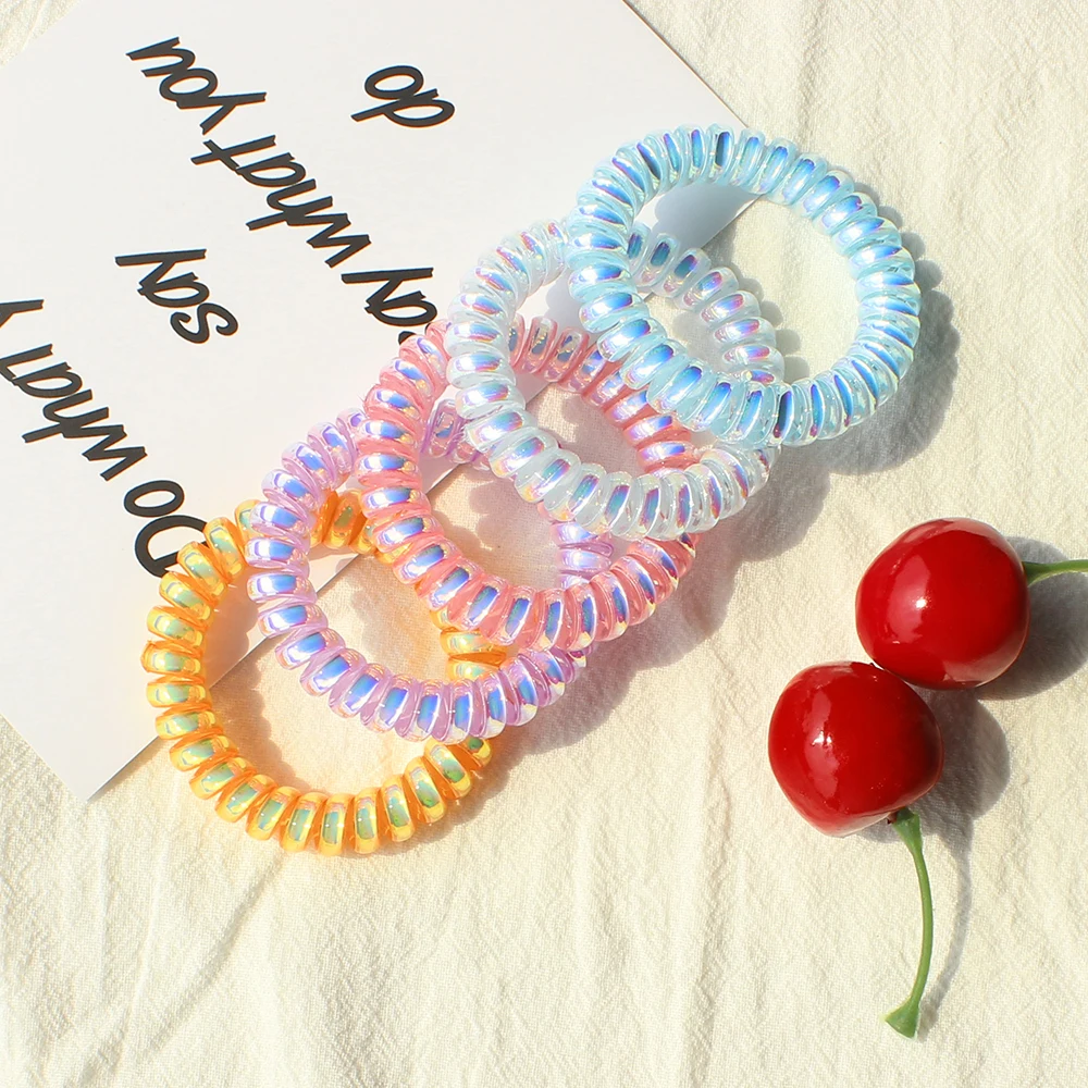 Эластичные резинки для волос с телефонной проволокой девочек яркие красочные