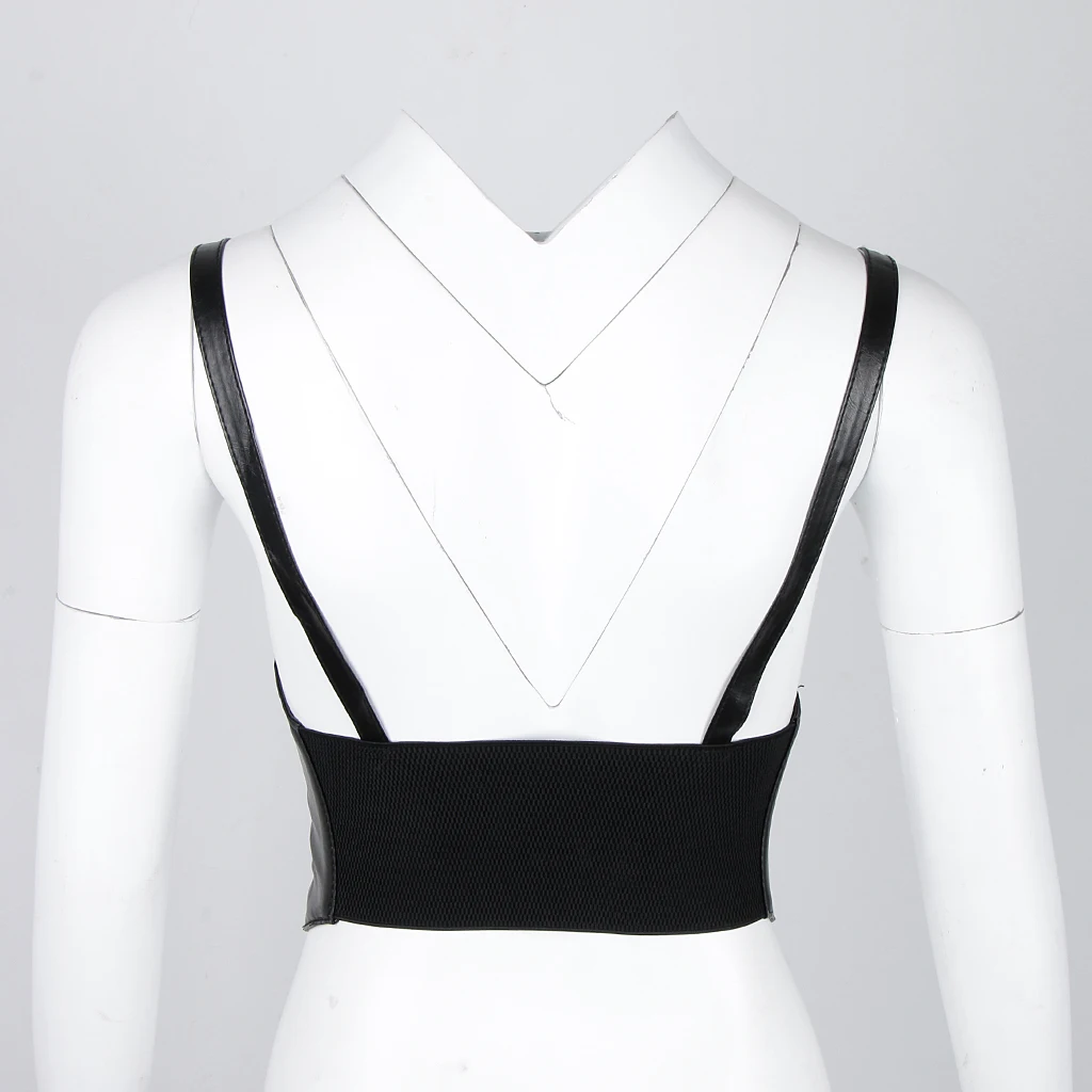 

Lady Leather Elastic Wide Waist Band Tied Waistband Corset Black Underbust Belt
