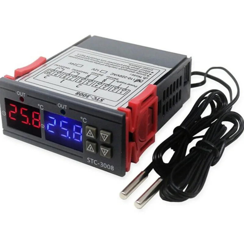 

STC-3008 Computer Digital Display Intelligent Double Control Electronic Temperature Controller Alarm NtC Sensor