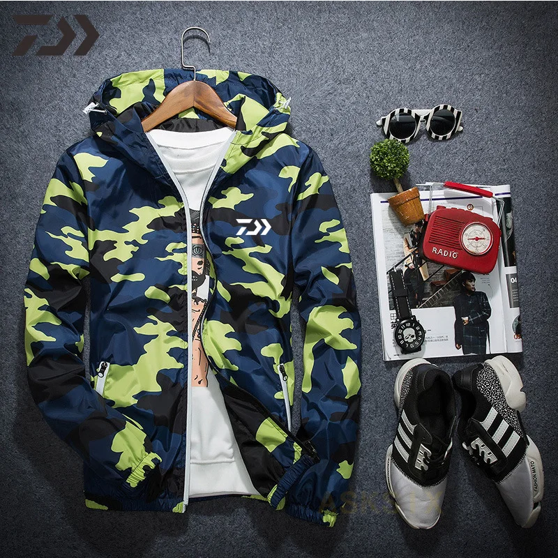 

Spring Summer Thin Hoodie Fishing Jacket Men Daiwa Breathable QuickDry Fishing Shirt Sun Protection OutdoorSport Fishing Clothes