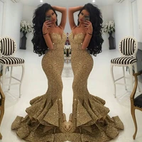 vestido noiva curto gold spaghetti prom gown 2018 new sequin mermaid with ruffle on the bottom bridesmaid dresses