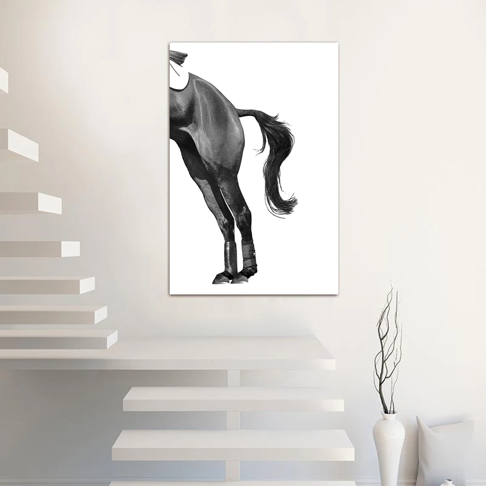 

Nordic Canvas Print Abstract Painting Black White Sports Horse Race Poster Modern Home Decoration Living Room Picture Wall Art