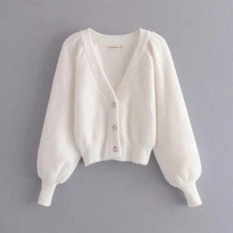 

European and American Women's New Plush Mohair Suit V-neck Sling High Waist Shorts Drill Button Cardigan Coat