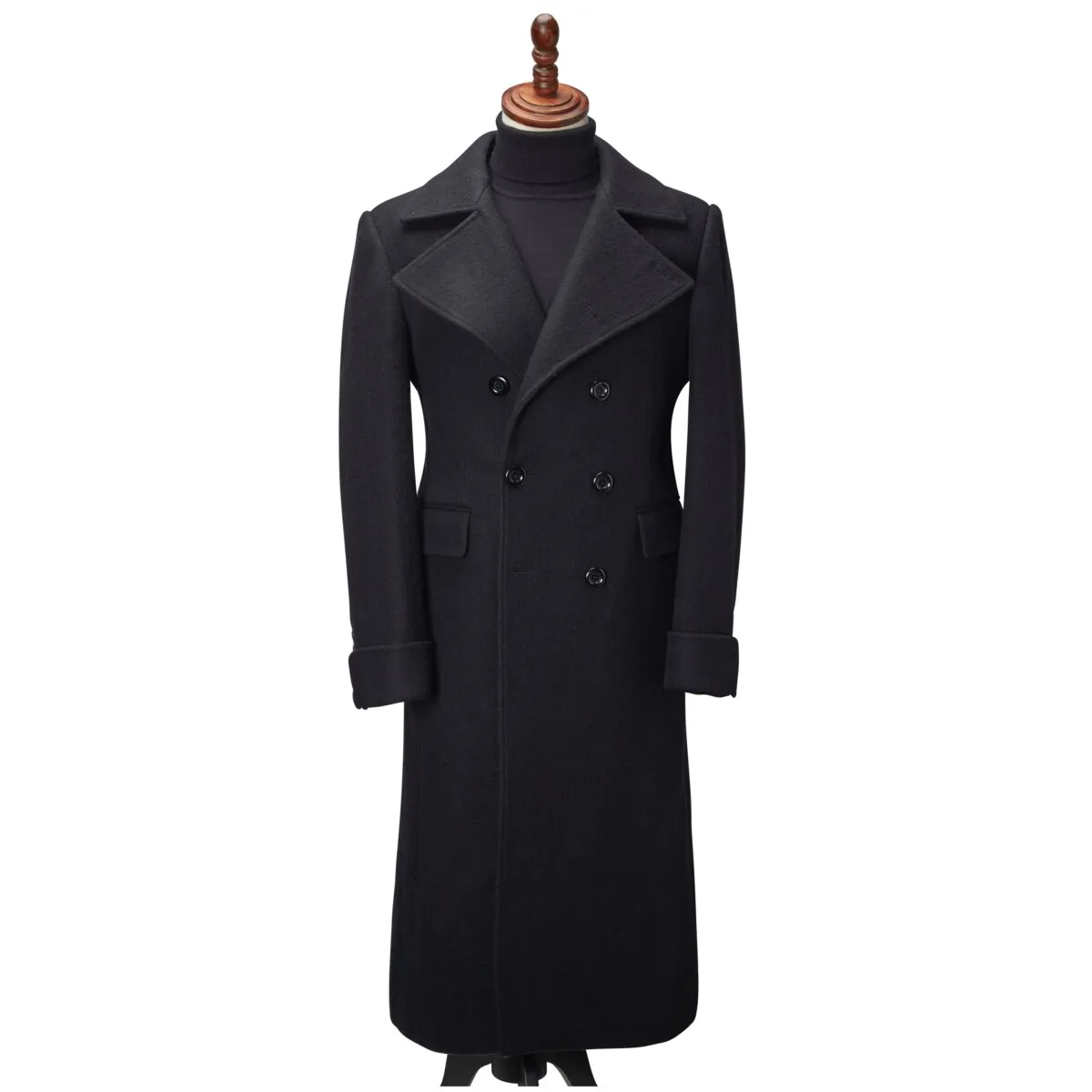 

2021 Black Thick Greatcoat Wool Men Suits Peaked Lapel Outfit Custom Made One Piece Long Overcoat High Quality Jacket