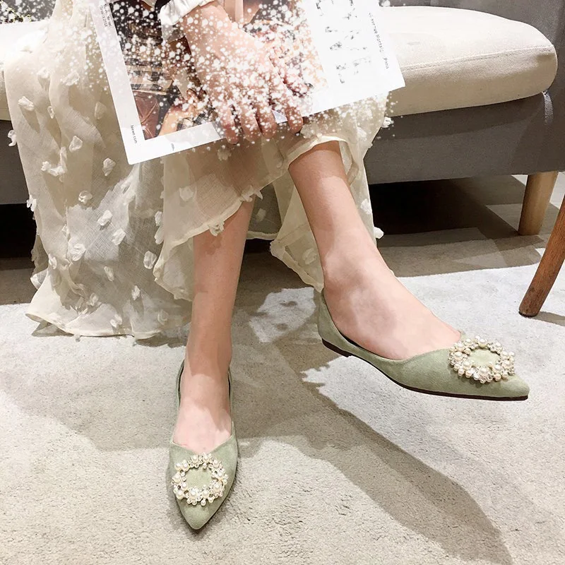 

Women's Flat Shoes, Korean Style Pointed Toe Flats, Sweet Boat Shoes (Suede)