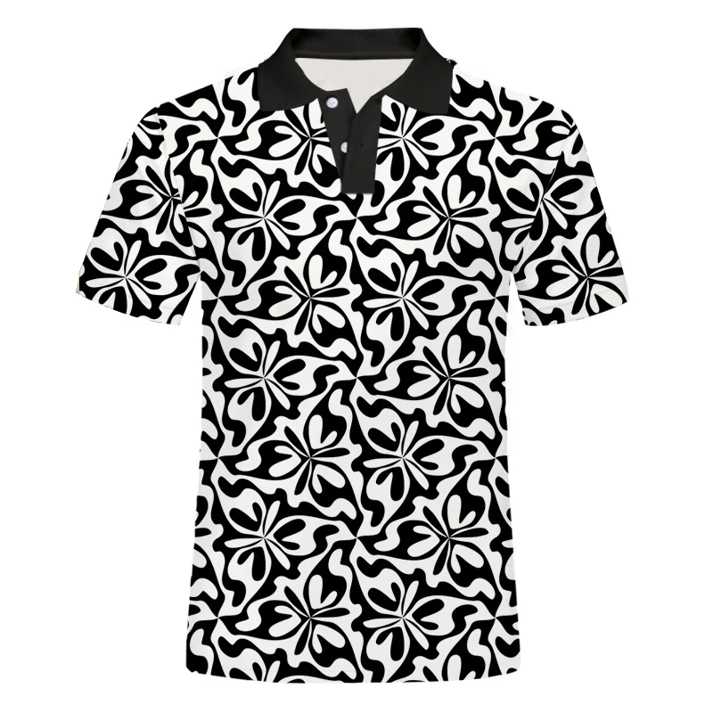 CJLM Summer New Floral Polo Black White Short-sleeved Top Harajuku Style Men's Clothing Oversized Shirt 3D Printed Dropship