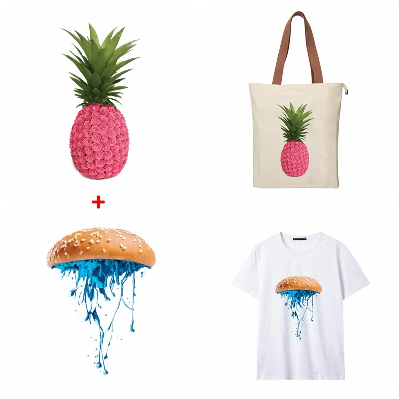 2 шт. теплопередающие наклейки гамбургер Медуза Ананас цветок Комбинация для DIY