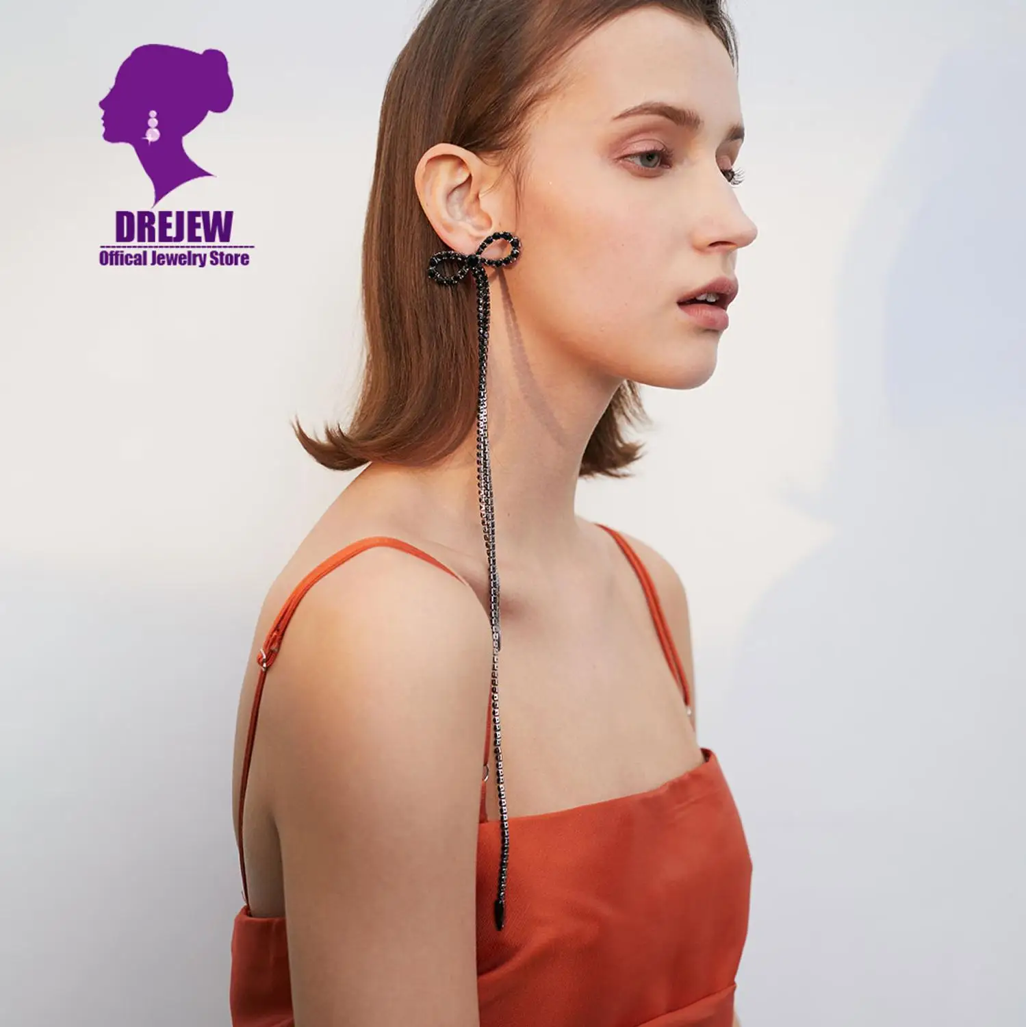 DREJEW Чёрное золото Бабочка массивные серьги-капли Длинная кисточка высокая