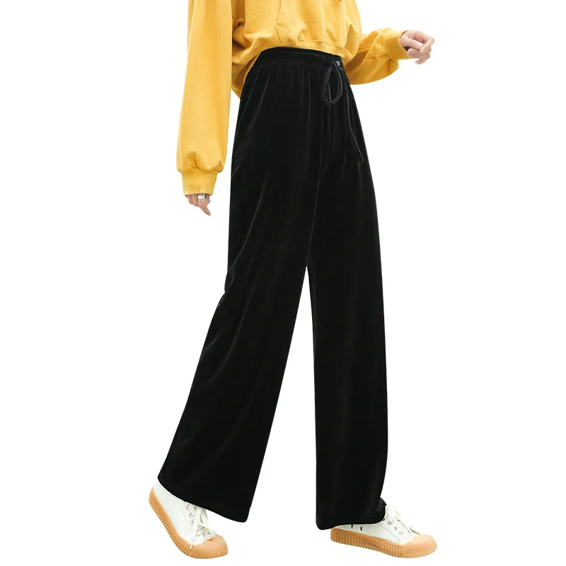 

Winter Velvet Trousers,Korean Fashion Women Autunm High Waist Streewear Velour Pants,black Gray Pants Streetwear Women 2020 New