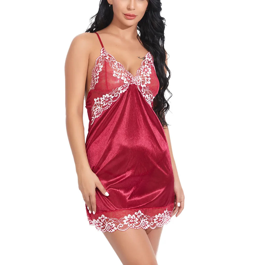 Сексуальная Ночная сорочка без рукавов с V образным вырезом комбинация женское