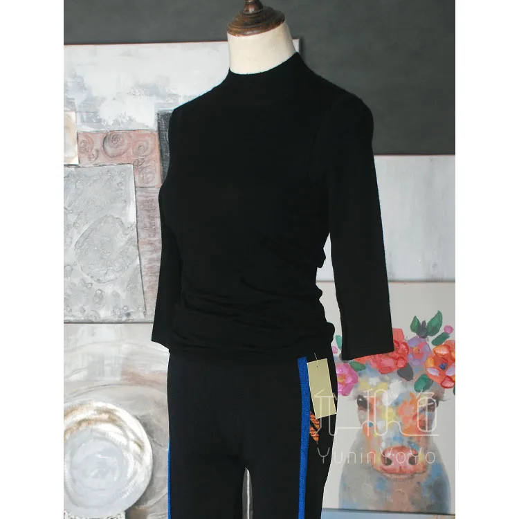 

YUNINYOYO Special Offer ~ simple and concise side line slim half high collar five sleeve 100% wool Bottoming shirt thin sweater