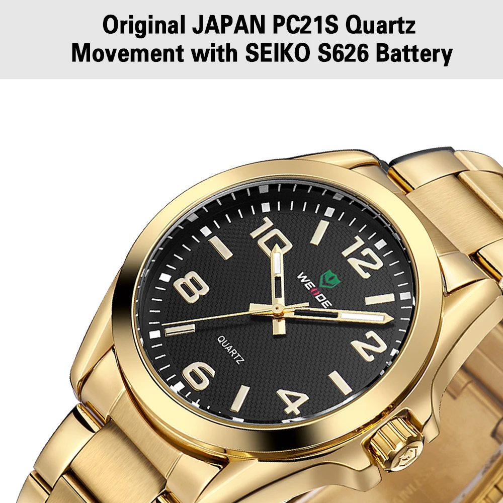 ВАЙДЕ Логотип Мужчины Наручные Часы Черный Нержавеющая Сталь Ремешок Кварцевые