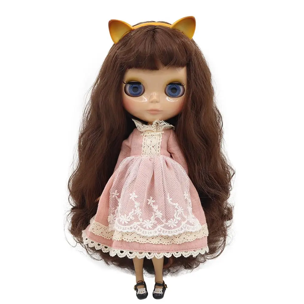 Ледяная кукла DBS Blyth коричневые волосы с челкой жареная кожа кошечка повязка на