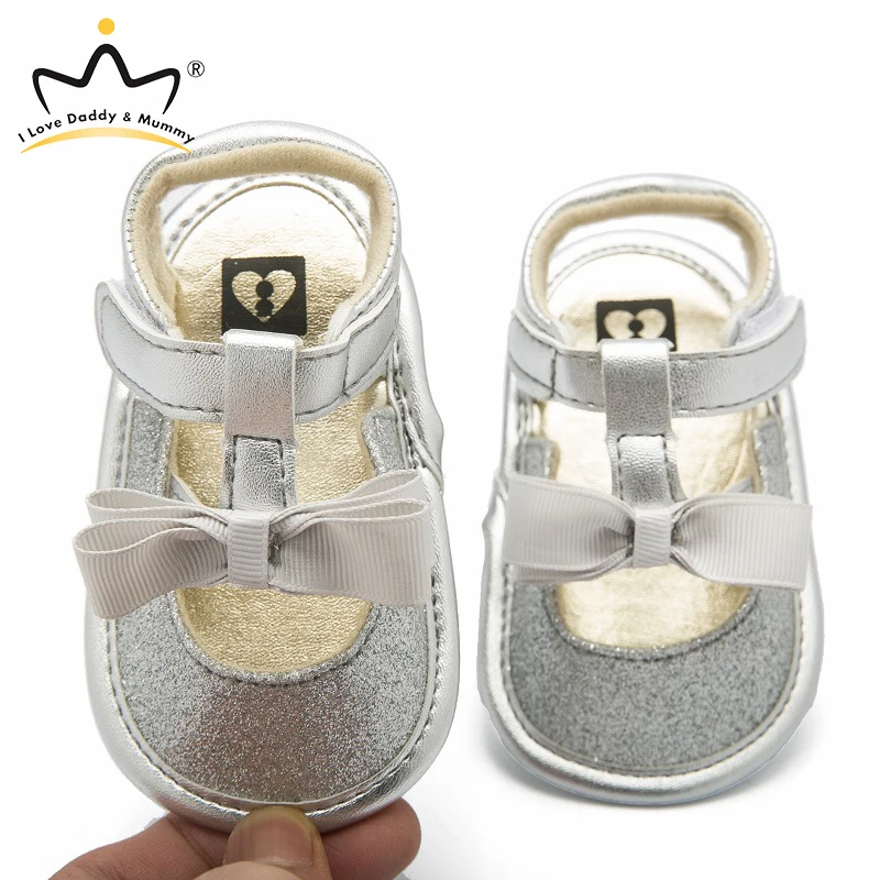 Летние сандалии для маленьких девочек Сандалии с бантиками и блестками из мягкой